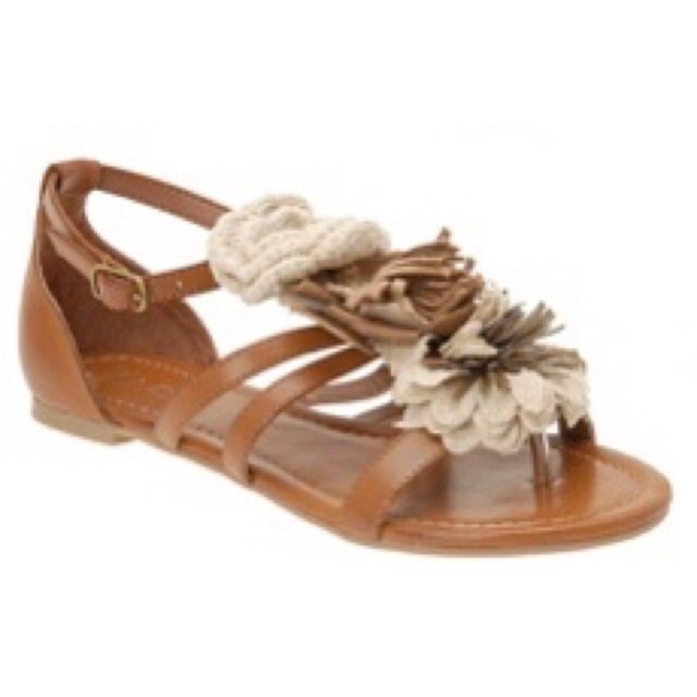 Aldo heng cream/brown 3D flower flat sandals